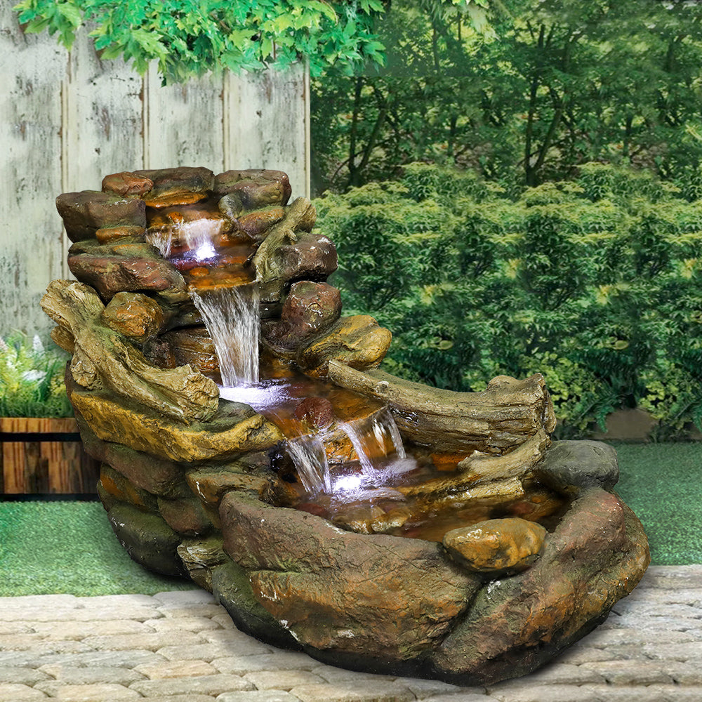 39"W panoramic creek fountain bringing natural waterfall sounds to a beautiful backyard garden.