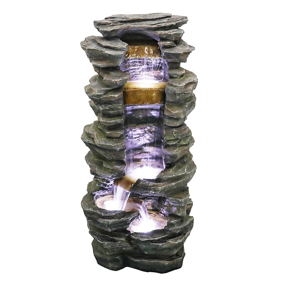 Rock Waterfall Outdoor Fountain with LED Lights