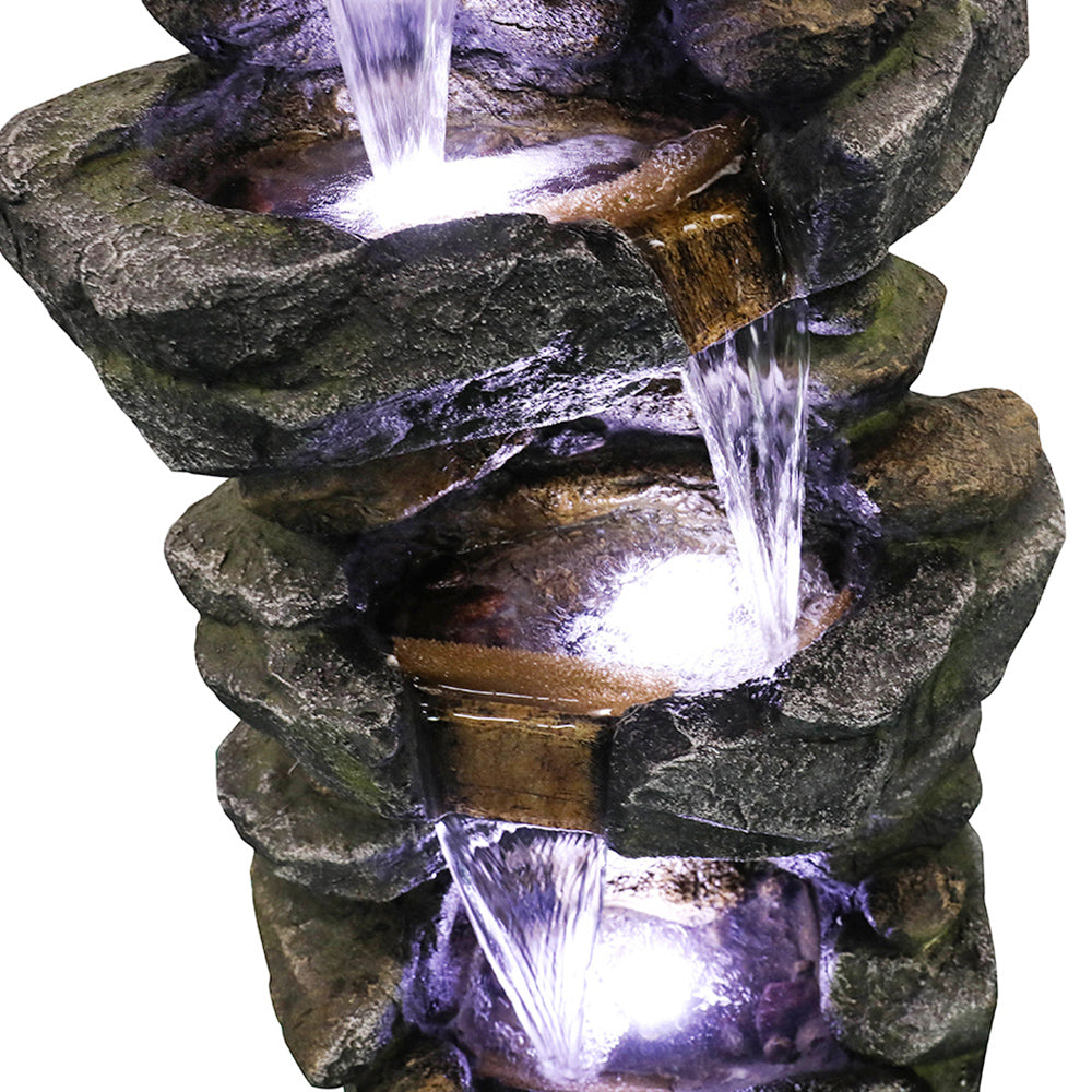 40in 4-Tiered Rock Outdoor Fountain with White LED Lights