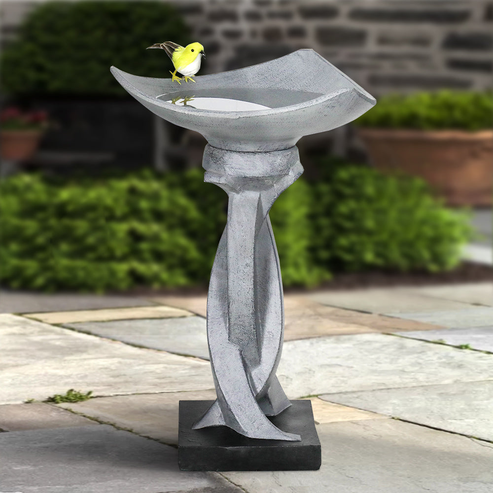 Outdoor Concrete Modern Birdbath with Base - Ideal for Garden and Yard-22.8&quot;H