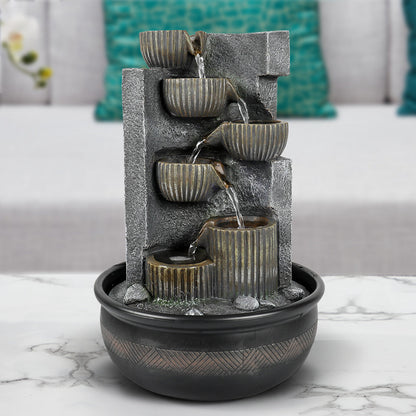 7-Tiered Cascading Resin Indoor Tabletop Fountain-15.3&quot;H