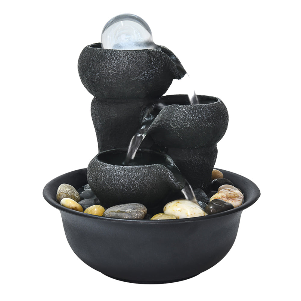 8”H Resin 3-Tier Table Fountain with glass ball and LED light