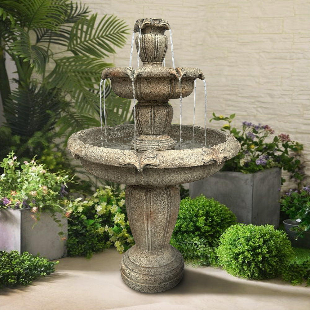 3-Tiers Concrete Outdoor Water Fountain Included Pump-48” H
