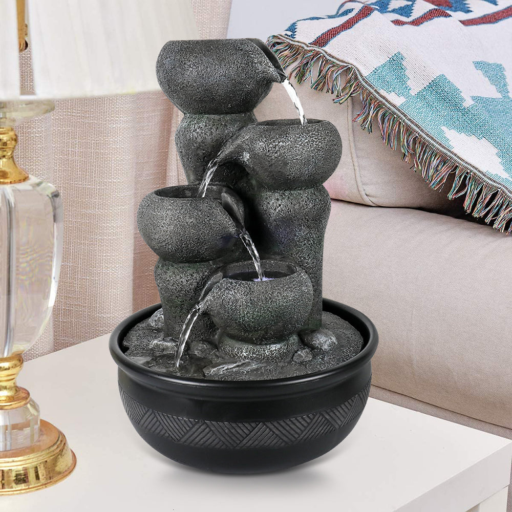 4-Tiered Zen Indoor Tabletop Fountain with LED Light-15.7&quot;H