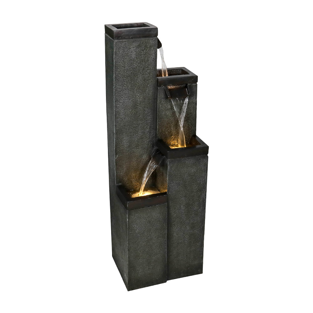 39.3&quot;H 4-Tiered Square Outdoor Fountain with Warm LED Lights