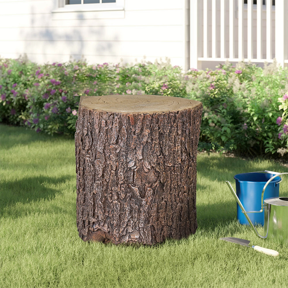 16.5”H Concrete Faux Oak Stump Outdoor Side Table Statues