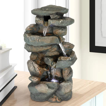 Resin Stacked Rock Indoor Tabletop Fountain with LED Lights-16&quot;H