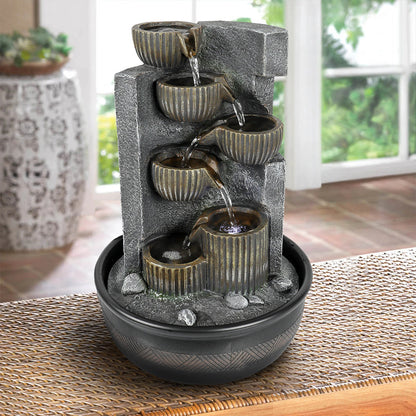 7-Tiered Cascading Resin Indoor Tabletop Fountain-15.3&quot;H