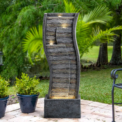 39.3&quot;H-Curve Rocks Tiered Fountain Outdoor Fountain with LED Light