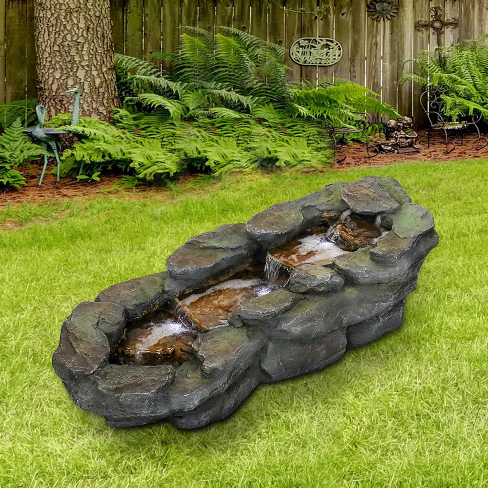 3 Tier Simulated Slate Waterfall Outdoor Fountain with LED Light