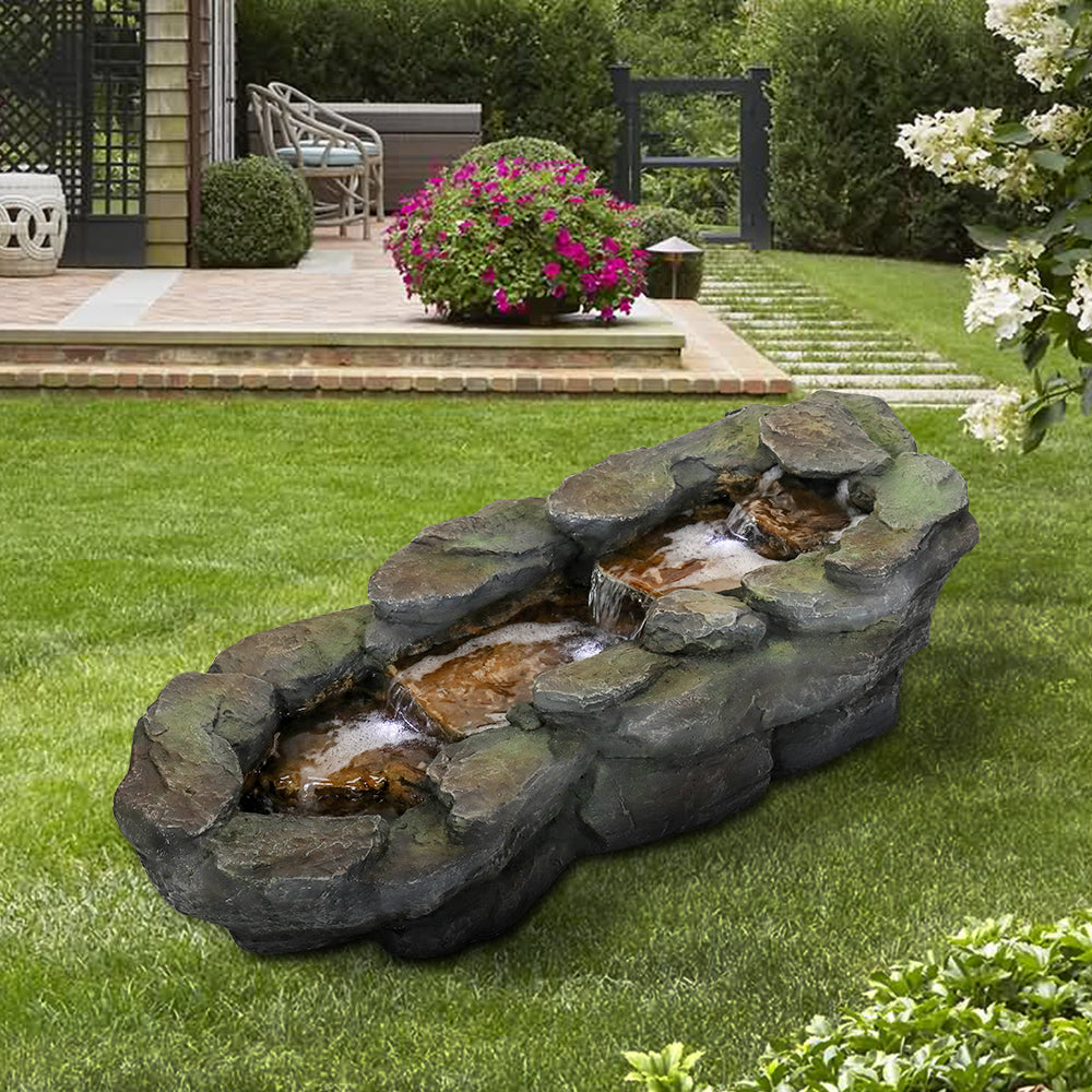 Outdoor Tiered Simulated Stream Fountain- 4-Tier Cascading Design, Safe for Yard, Garden