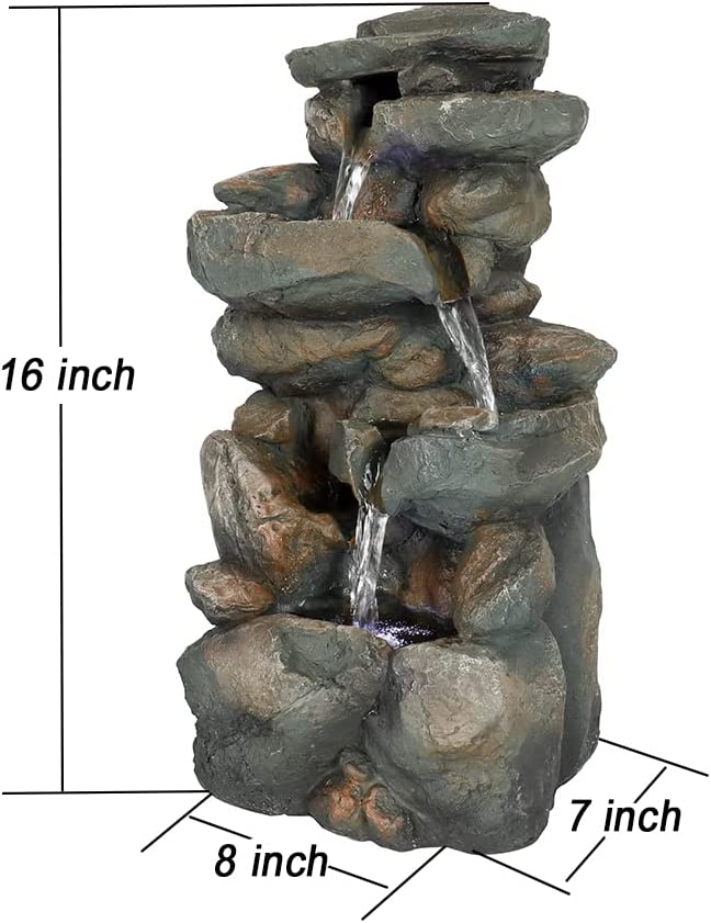 Resin Stacked Rock Indoor Tabletop Fountain with LED Lights-16&quot;H