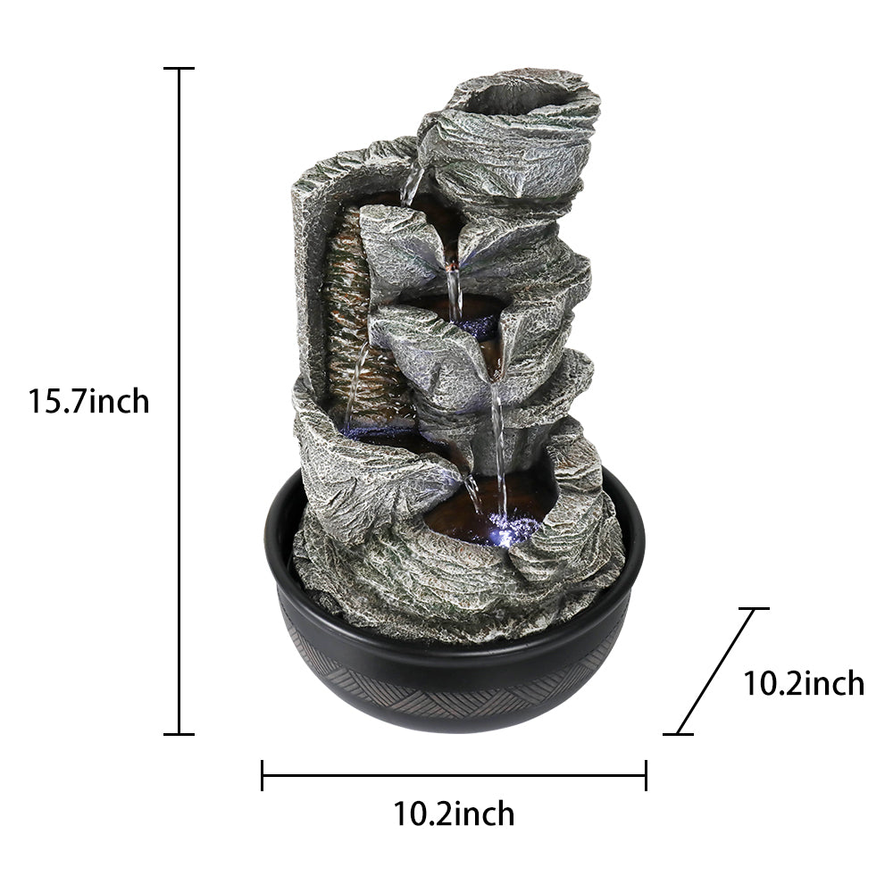 Resin Stacked Rock Tabletop Indoor Fountain with LED Lights- 15.7&quot; H