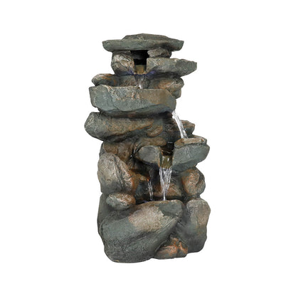 Resin Stacked Rock Indoor Tabletop Fountain with LED Lights-16&quot;H