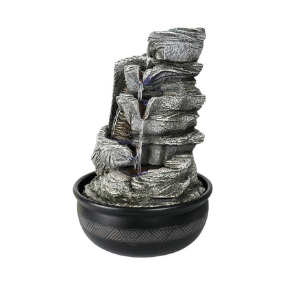 Resin Stacked Rock Tabletop Indoor Fountain with LED Lights- 15.7&quot; H