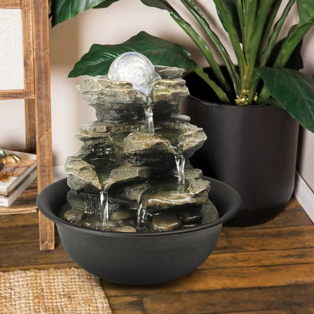 8.3 Inch Resin Rock Tabletop Fountain with Crystal Orb and LED - Full View 2