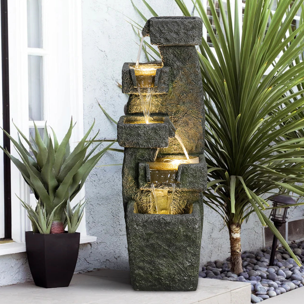 5-Tiered Modern Garden Outdoor Fountain witn LED Lights