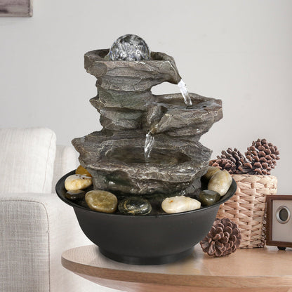 4-Tiered Cascading Resin-Tabletop Indoor Fountain with Glass Ball