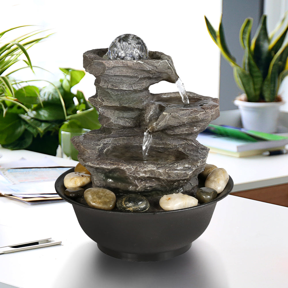 4-Tiered Cascading Resin-Tabletop Indoor Fountain with Glass Ball