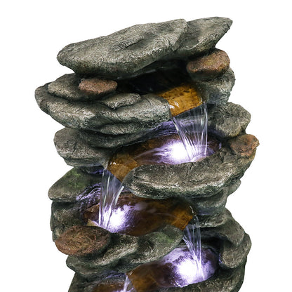40&quot;H-Tiered Rocks Waterfall Outdoor Fountain with LED Lights