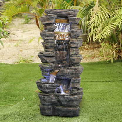 Rock Waterfall Outdoor Fountain with LED Lights