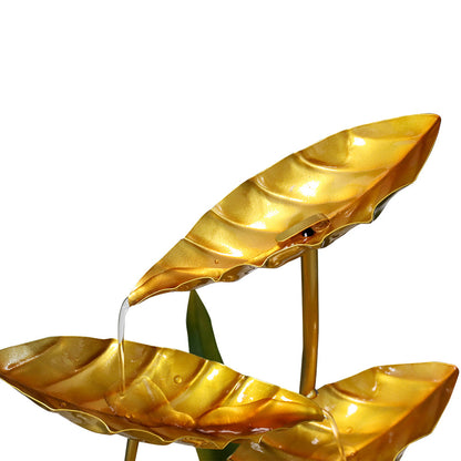 6-Tiered Metal Gold Lotus Leaf Fountain Indoor/Outdoor- 22.6” H