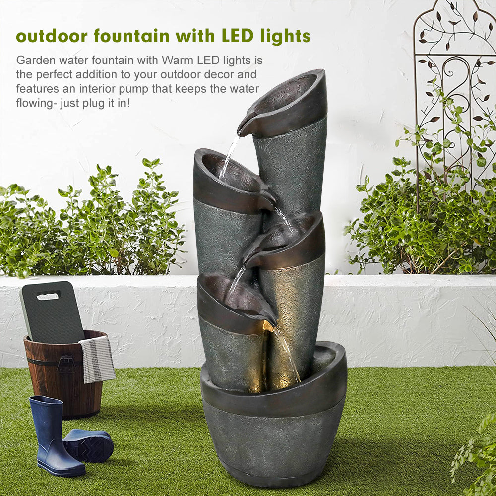 39.3&quot;H Modern Garden Outdoor Fountain with LED Lights