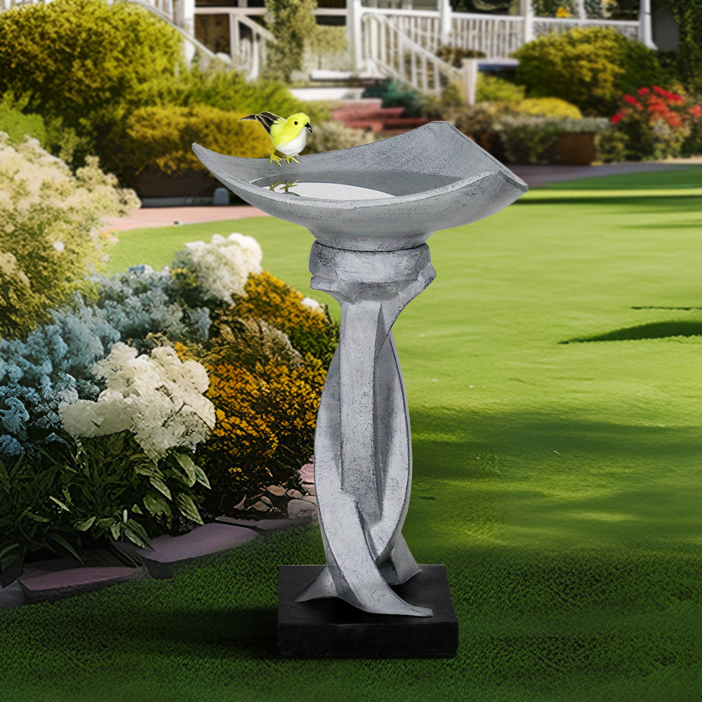 Outdoor Concrete Modern Birdbath with Base - Ideal for Garden and Yard-22.8&quot;H