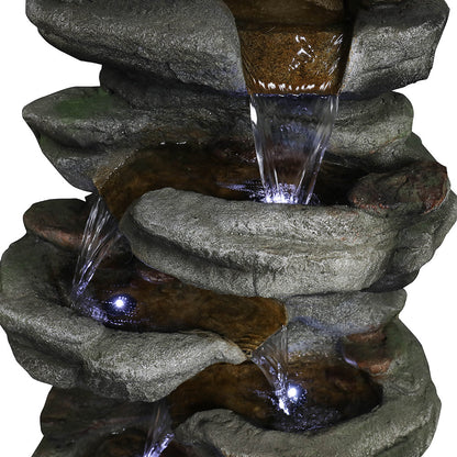 Close-up of Water Trickling Down 6 Tiers Creating Relaxation Ambiance 2