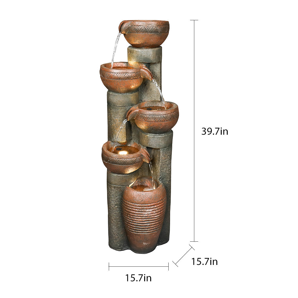 Resin Copper Bowl Cascading Column Fountain 39 Inch dimensions and size