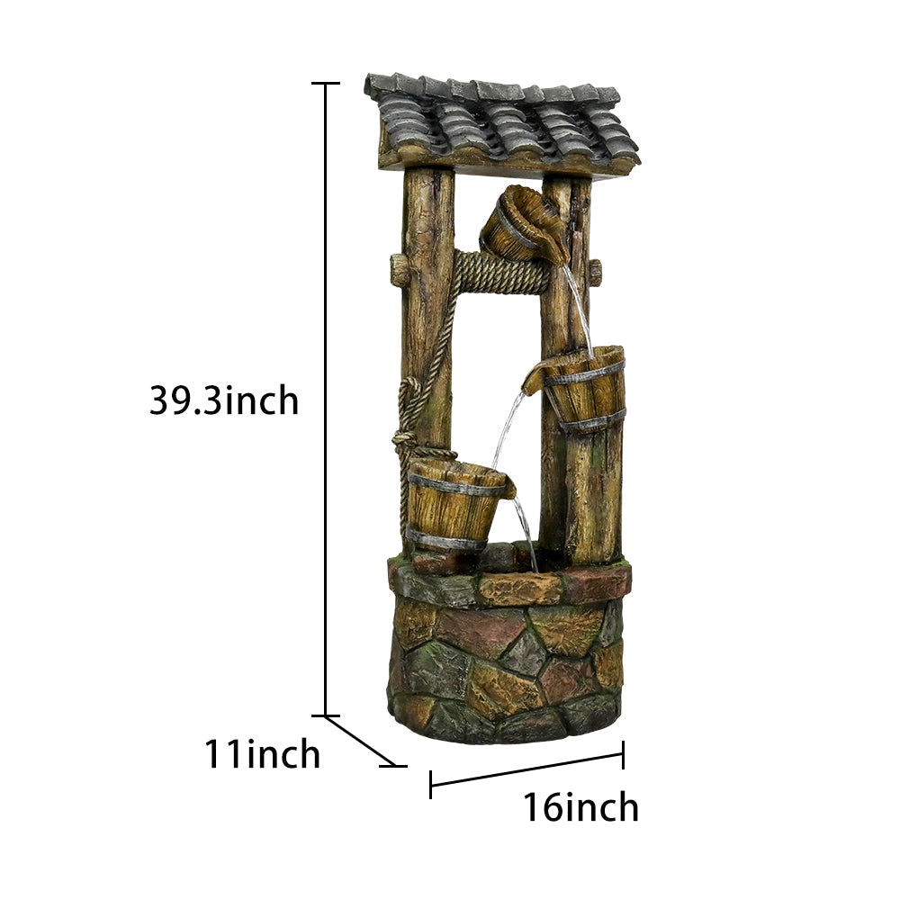 Resin Wishing Well Outdoor Fountain 39 Inch with LED dimensions and size