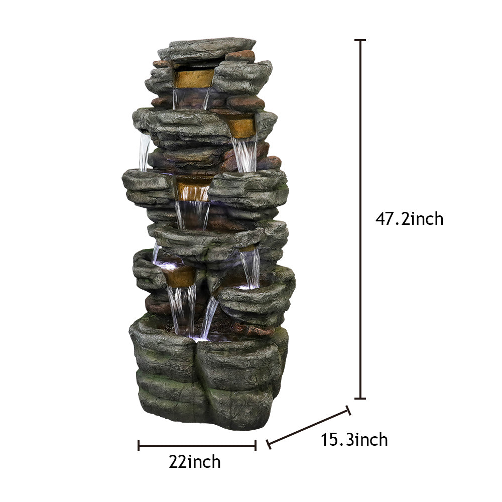 Resin Stepped Shale Outdoor Rock Fountain with Warm dimensions and size