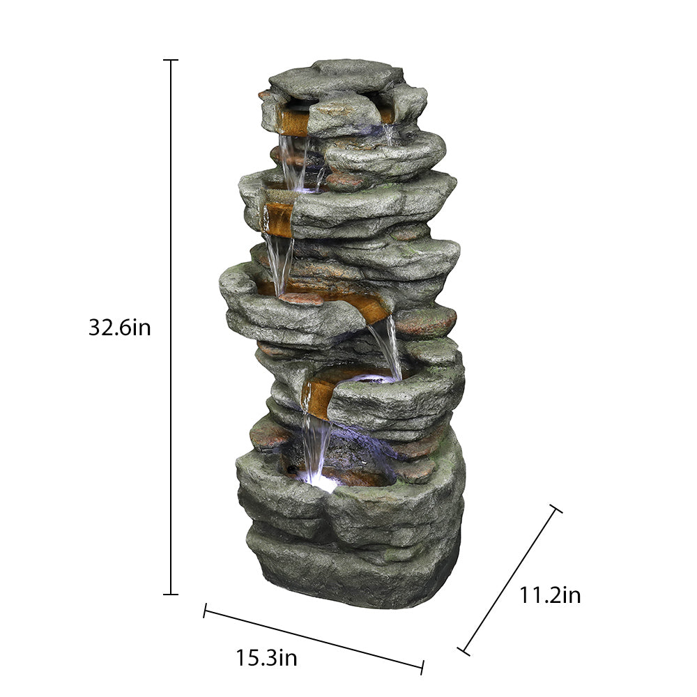 Dimension chart showing the 15.3x11.2x32.6" size of the slate stone outdoor waterfall.