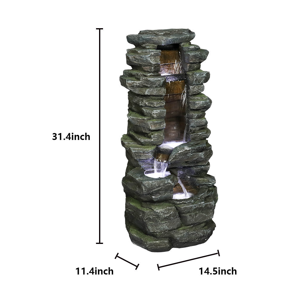 Dimensions Diagram 31.4 H x 14.5 L x 11.4 W Inch Stacked Shale Fountain