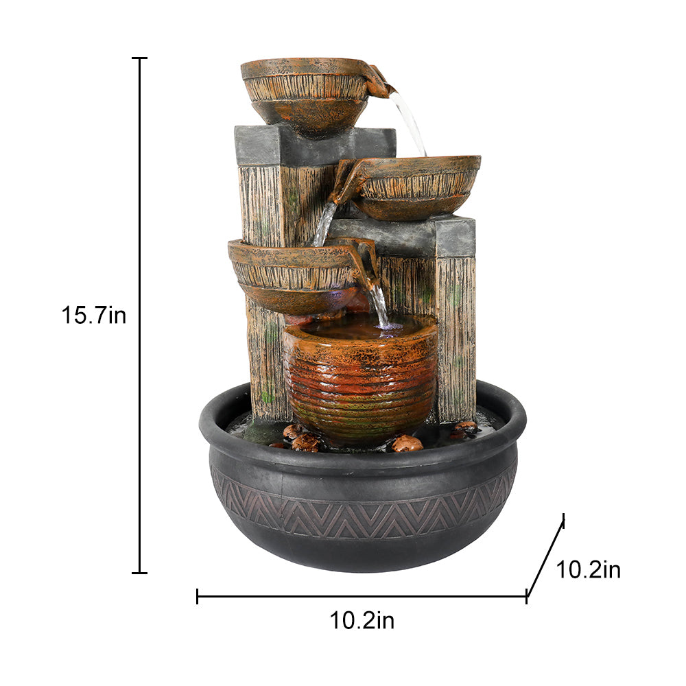 Resin Terracotta 5 Tier Tabletop Fountain 15 Inch LED dimensions and size