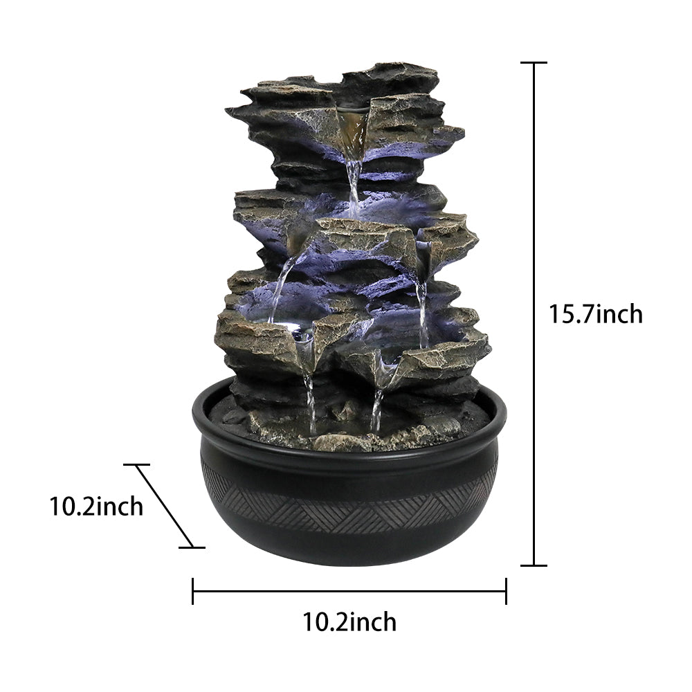 Resin Mossy Rock Tabletop Water Fountain 15 Inch LED dimensions and size
