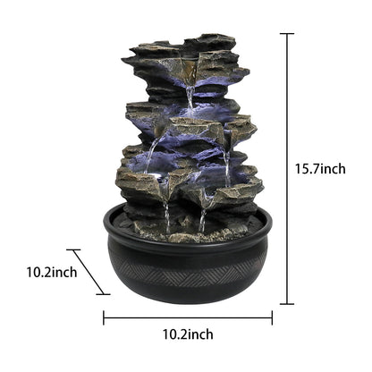 Dimensions and size chart for the 10.2x10.2x15.7" mossy rock waterfall