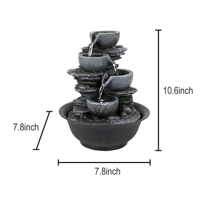 Dimensions and size chart for the 10.6" tall cascading bowl fountain