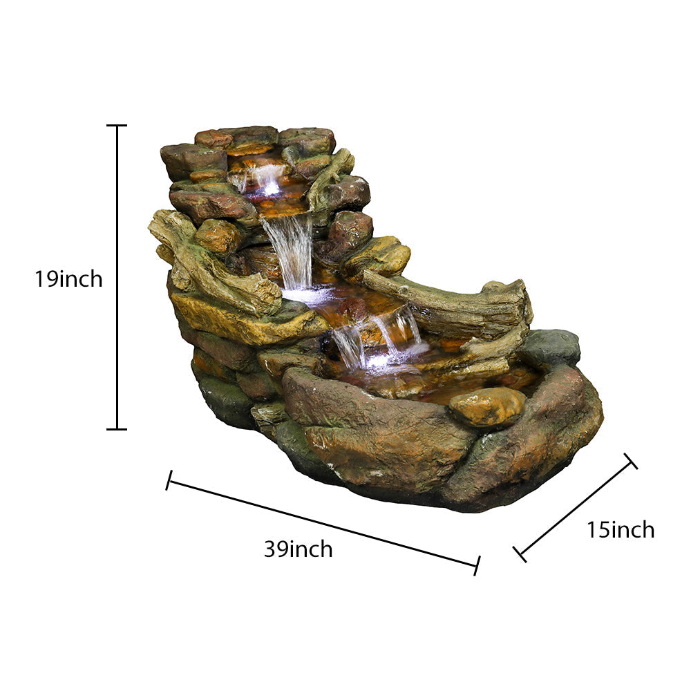 Dimensions and size chart for the 39x15x19" panoramic horizontal creek fountain