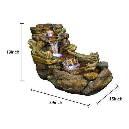 Dimensions and size chart for the 39x15x19" panoramic horizontal creek fountain