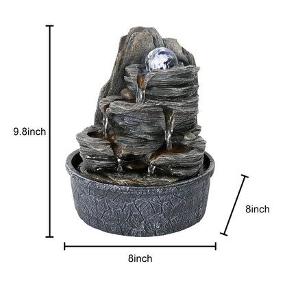 Dimensions and size chart for the 8x8x9.8" resin rock tabletop water fountain