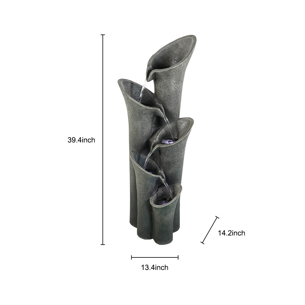Resin Angled Pillar Outdoor Floor Fountain 39 in 14 lb dimensions and size