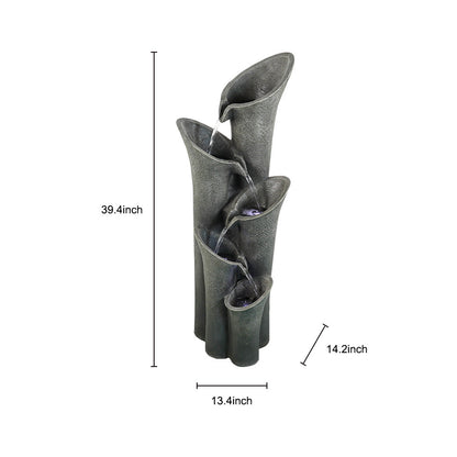 Dimensions chart for the 13.4x14.2x39.4" 5-tier faux stone outdoor water feature