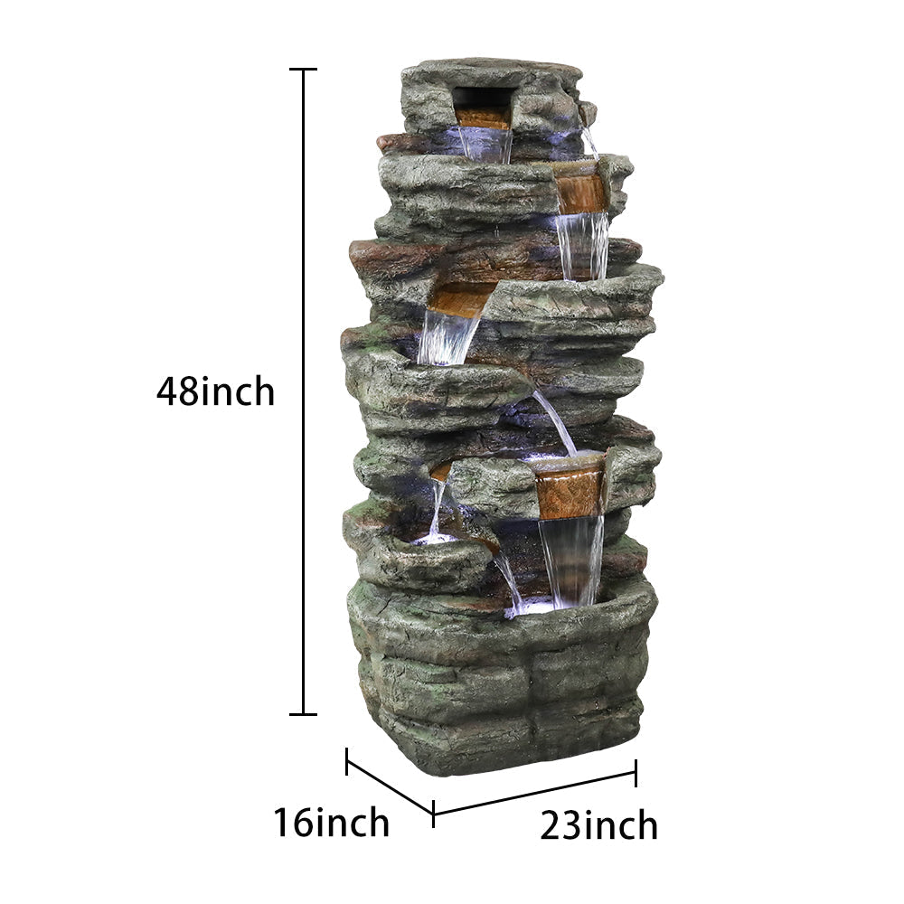 Dimensions chart for the 23x16x48" large stacked shale outdoor water feature