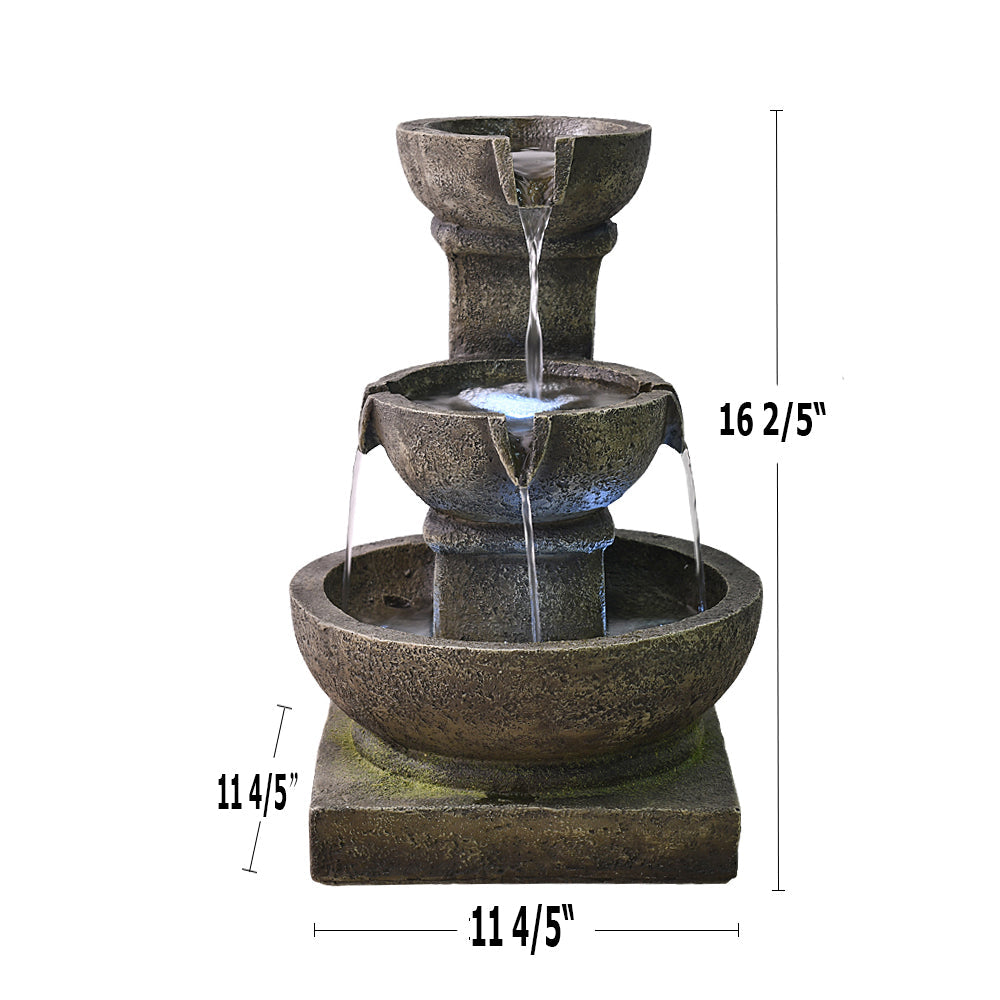 Resin Classical 3 Tier Tabletop Garden Fountain 16 Inch dimensions and size