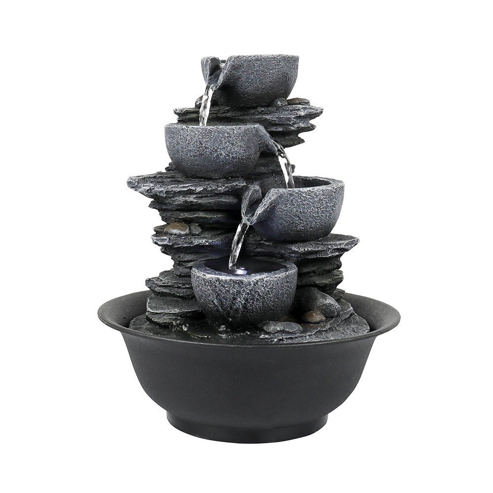 Front view of the 10.6" tiered cascading bowl tabletop fountain on white