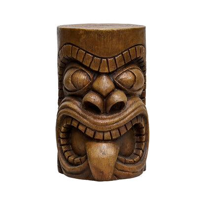 Front view of the 19.6" faux wood cement Tiki totem side table on white