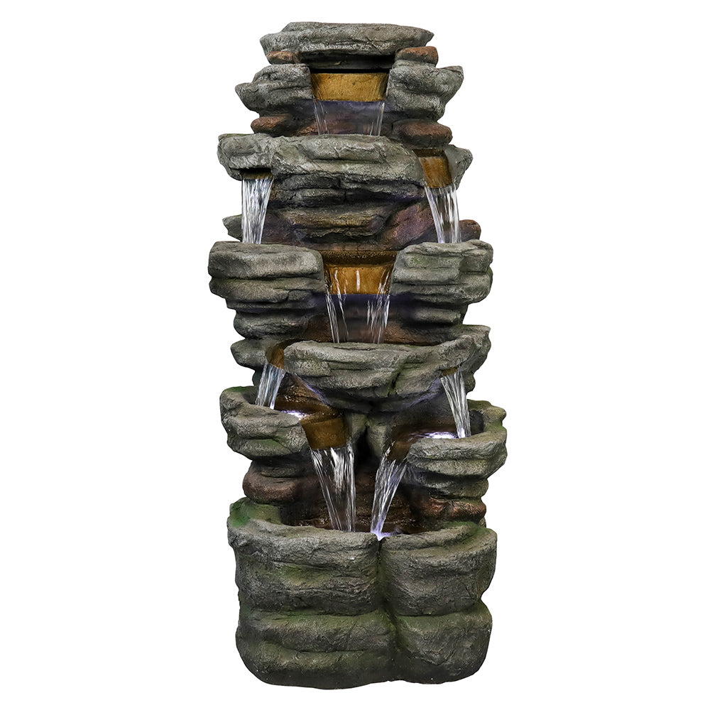 Front view of the 47.2"H 6-tier stacked shale fountain on a white background