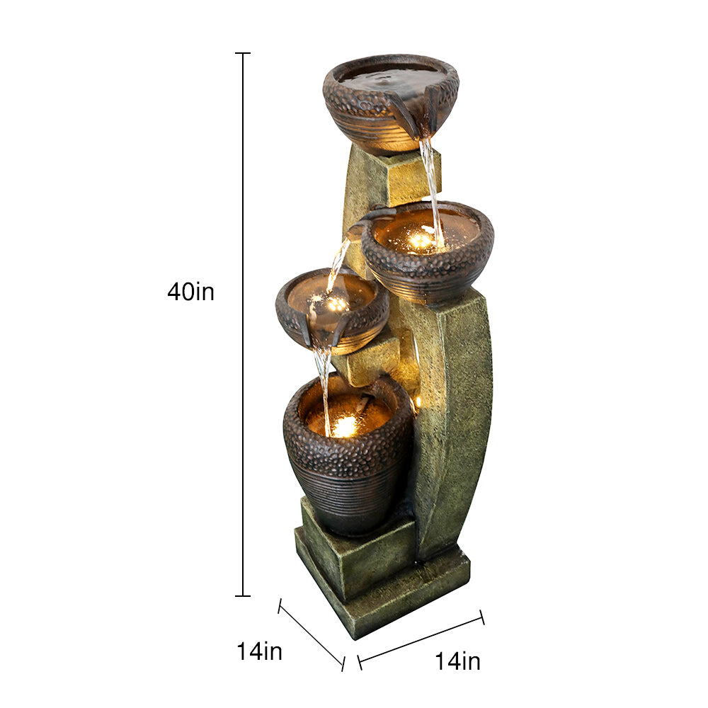 Resin Curved Sculptural Outdoor Water Fountain 40 Inch dimensions and size