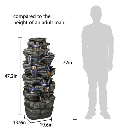 Height and scale comparison of the 47.2 inch tall 9-tier large rock fountain